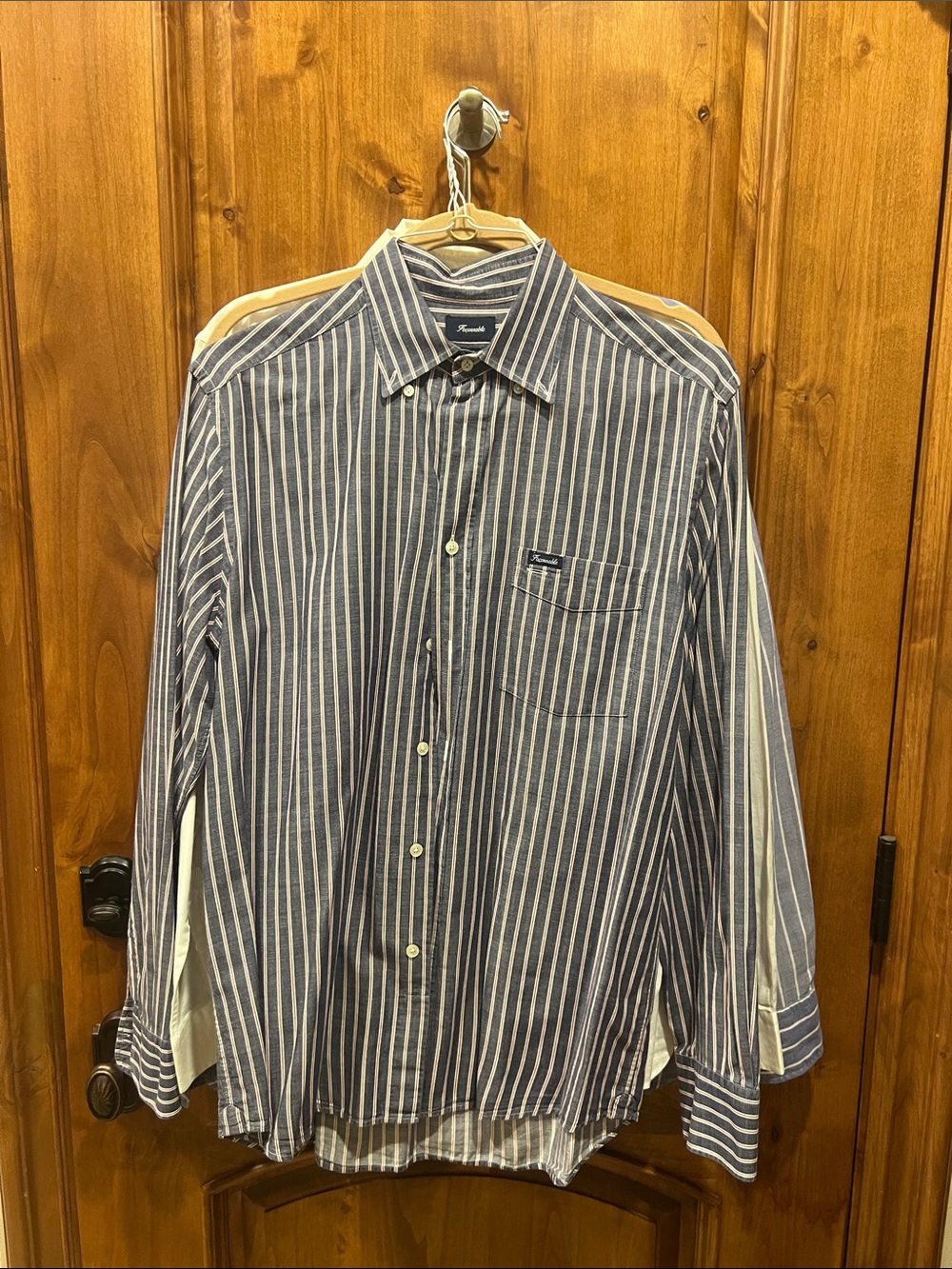 Faconnable Navy and White Vertical Stripe Button-Up Shirt